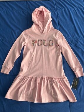 Polo by Ralph Lauren Pink Hoodie Dress with Floral Logo